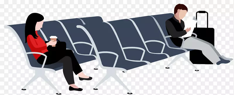 机场图标-卡通人坐在椅子上等着