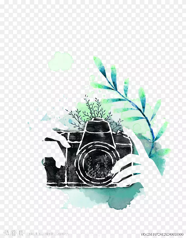 照相机镜头摄影.水彩画照相机