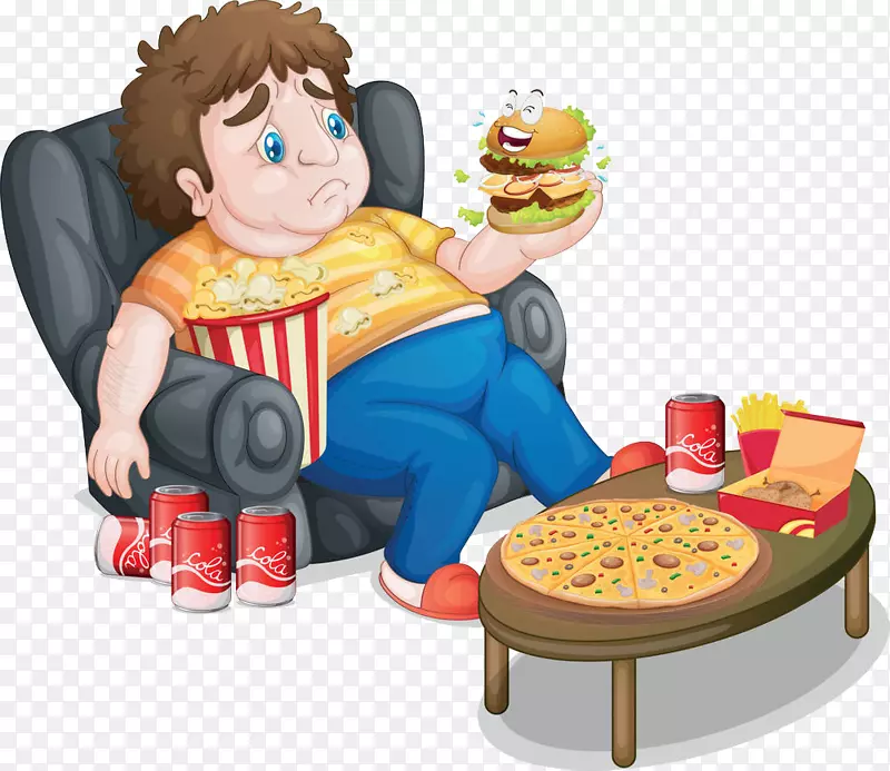 儿童肥胖超重症-一个坐在沙发上吃东西的胖子