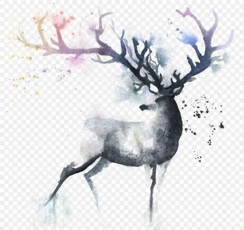 鹿水彩画出的婴儿艺术-墨水鹿