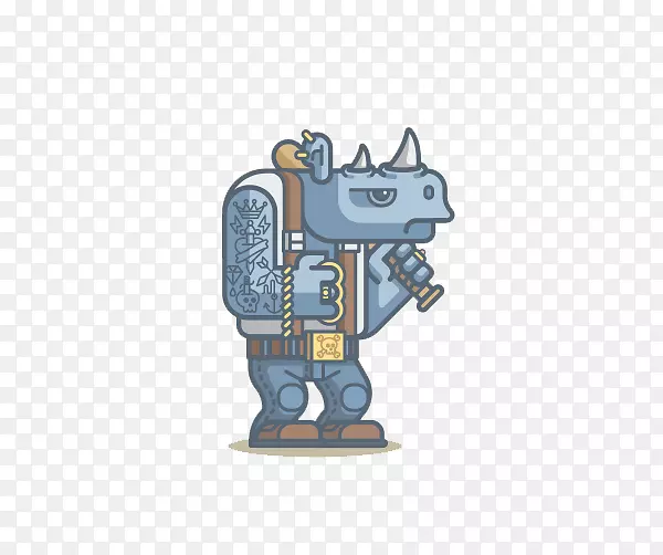 犀牛3D插图-平面卡通犀牛