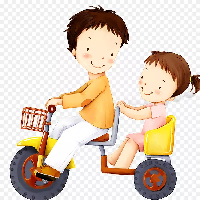 弟弟生日祝福姐姐引号-卡通小朋友骑自行车载人插画