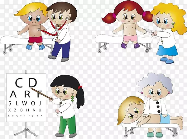 医生卡通摄影插图-医生治疗儿童