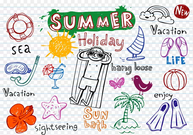 夏季元素绘制-手绘夏季元素材料下载，