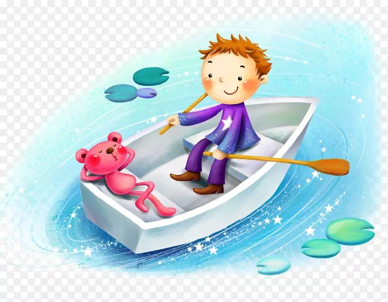 卡通船壁纸-一个划船的孩子