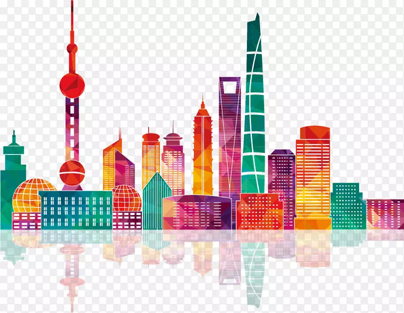 上海天际线插图-五颜六色的上海城市建筑剪影
