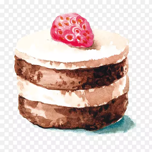 水彩画草莓蛋糕插图.巧克力蛋糕图