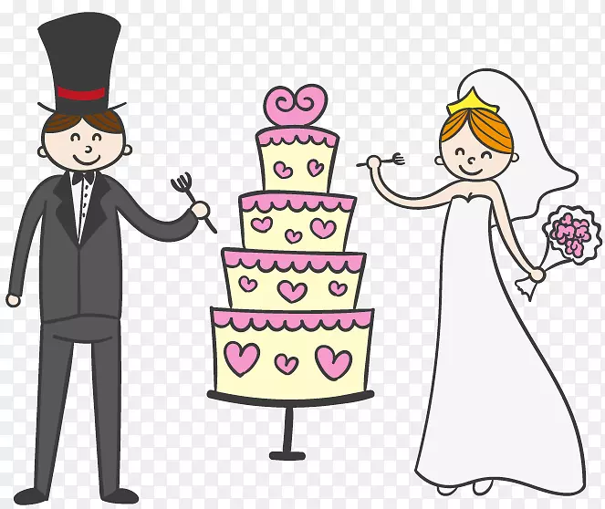 婚礼蛋糕婚礼请柬新郎卡通婚礼蛋糕与新娘新郎材料