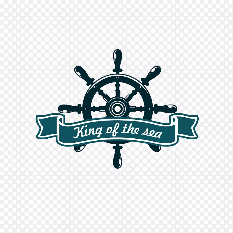 标志纹章插图.航海元件标签，方向盘，舵，丝带