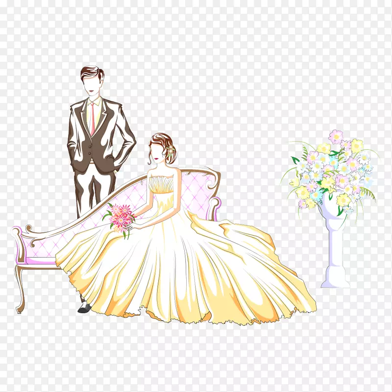 婚纱摄影卡通婚姻插画-婚礼
