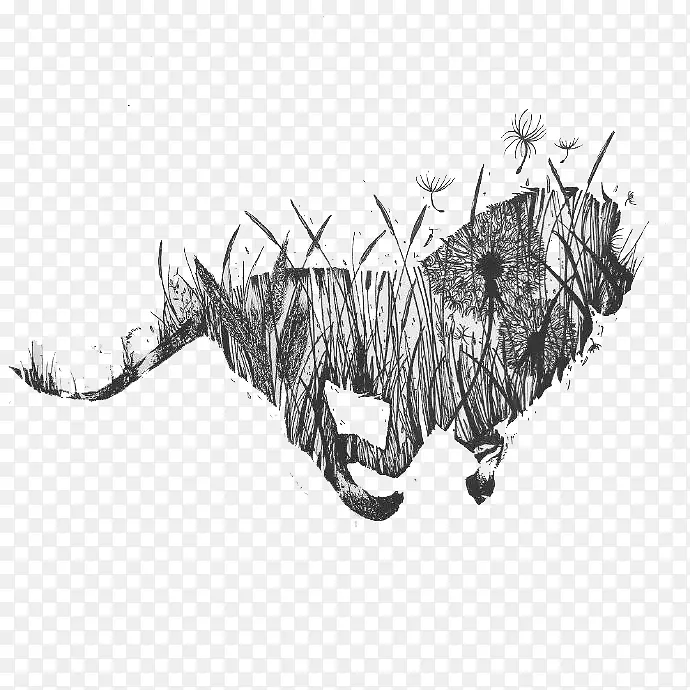 猎豹纹身素描创意手绘猎豹