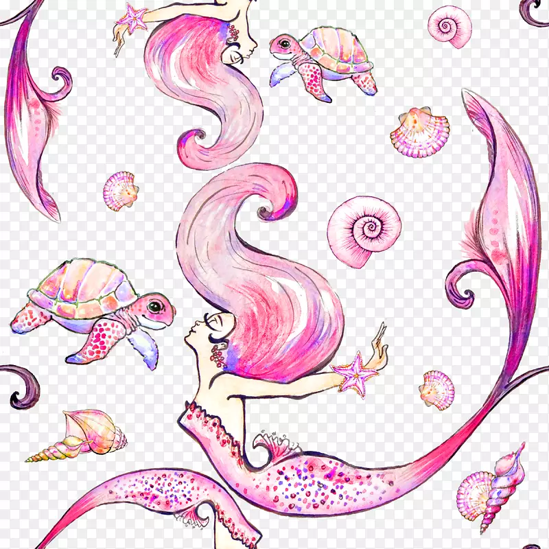 绘制视觉艺术插图-美人鱼美丽的水彩画插图
