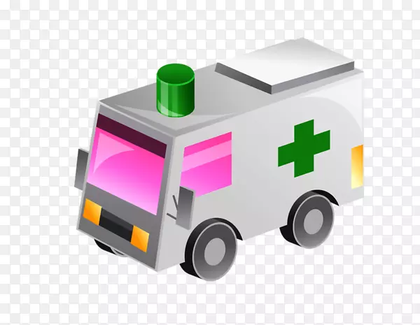 汽车图标-可爱的卡通绿十字救护车