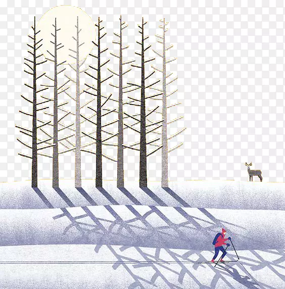 绘画艺术插图-滑雪少年
