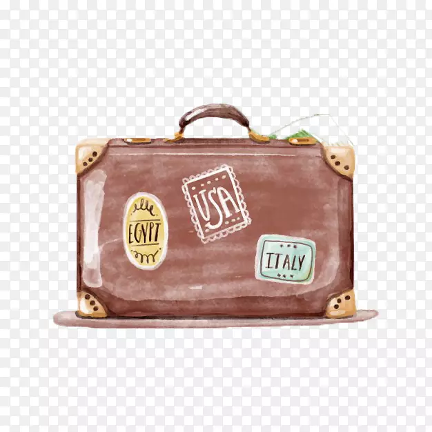 旅游水彩画行李箱-老式水彩行李箱