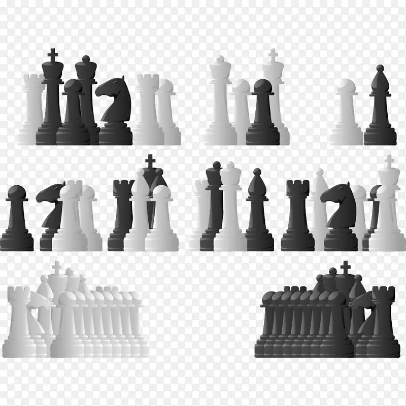国际象棋棋子黑白插图-国际象棋