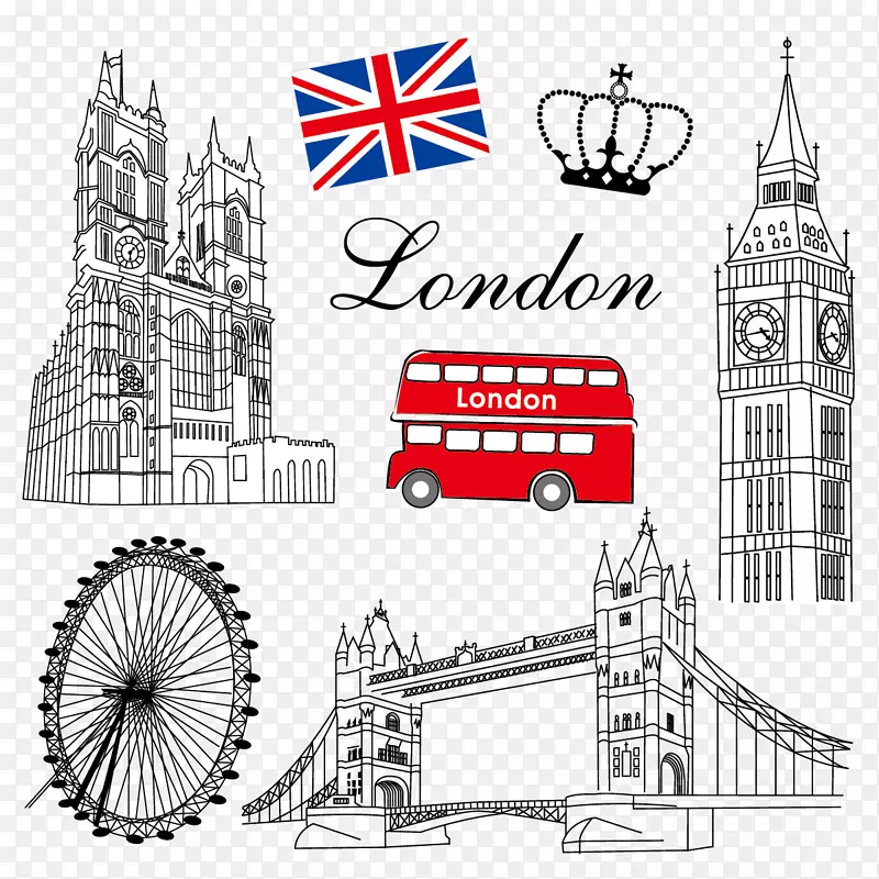 伦敦眼Shutterstock-复古插图伦敦