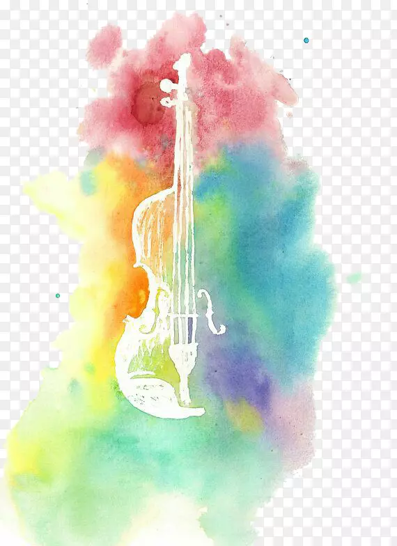 小提琴水彩画.彩色小提琴