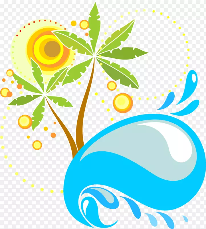 槟榔科植物-卡通太阳棕榈树波