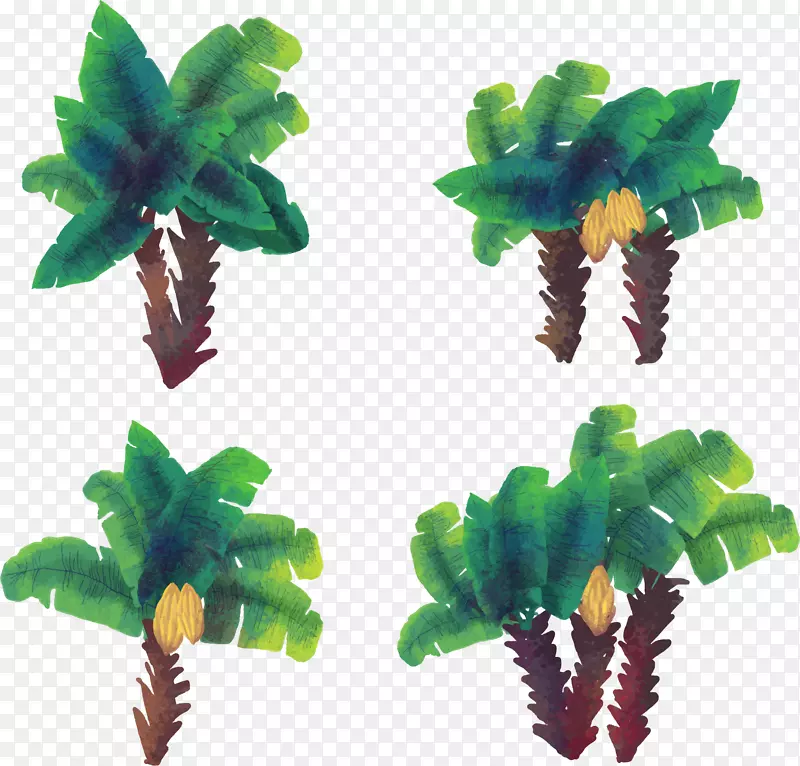 椰子树，槟榔科，水彩画树-水彩手绘椰子树