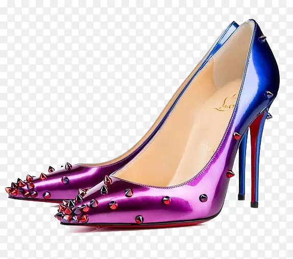 庭院鞋高跟鞋设计师紫色梯度蓝铆钉高跟鞋