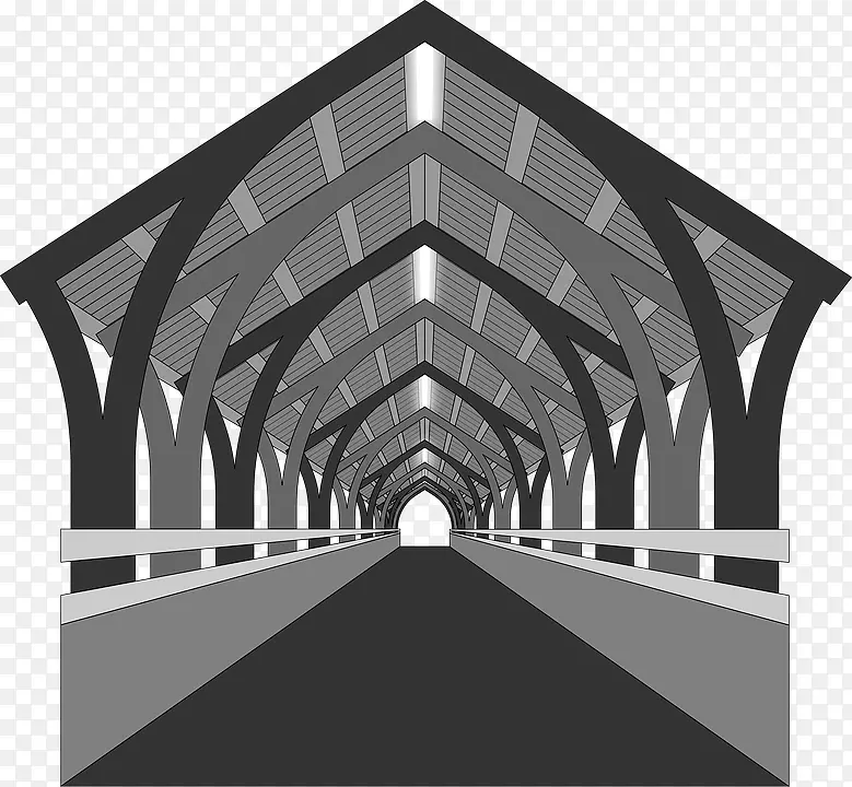 黑白插图-隧道道路