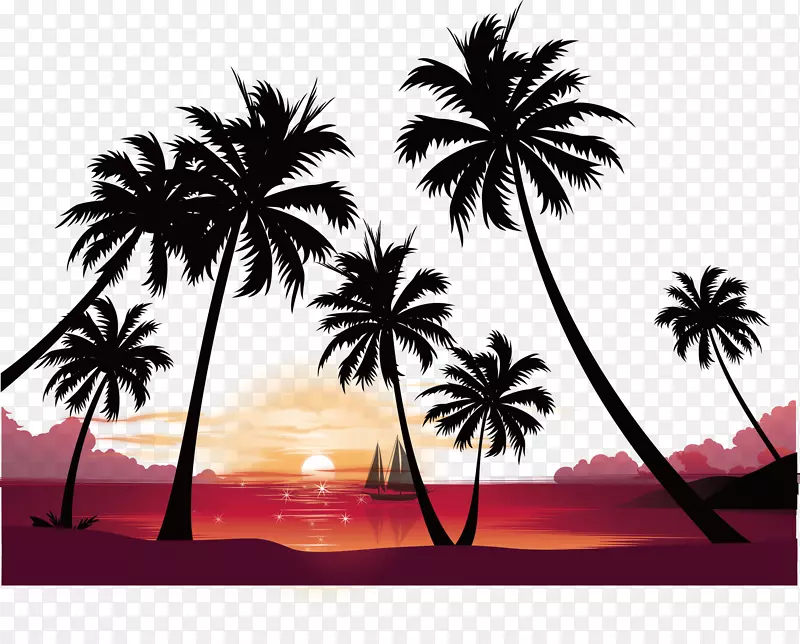 日落高清视频图像分辨率壁纸.海边日落椰子树