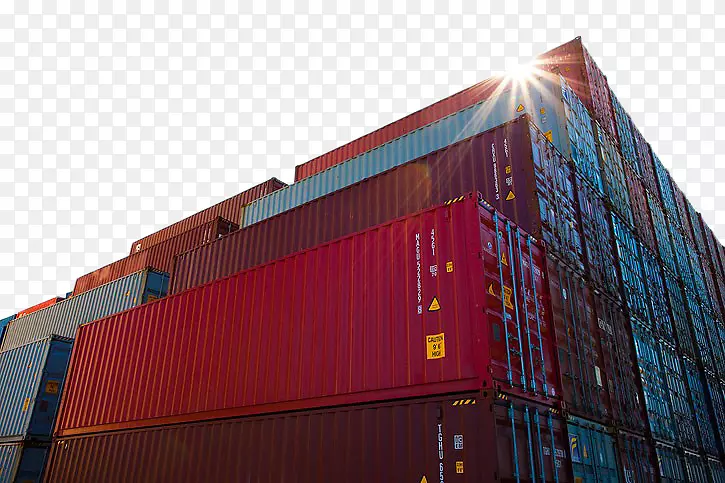 货物多式联运集装箱物流海运.红色货运码头集装箱