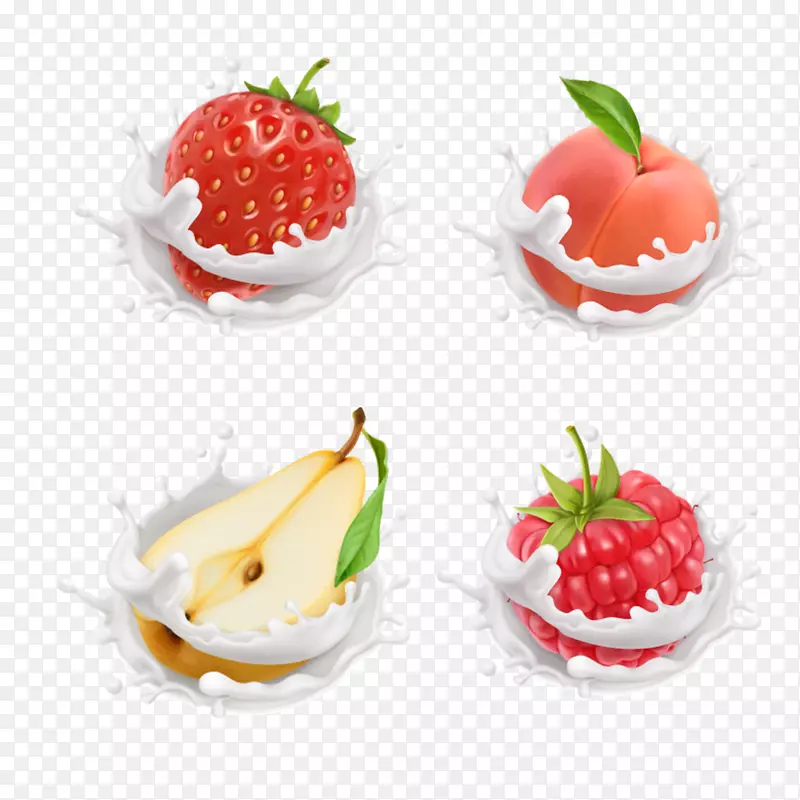 草莓奶土坯插图-水果环绕的牛奶