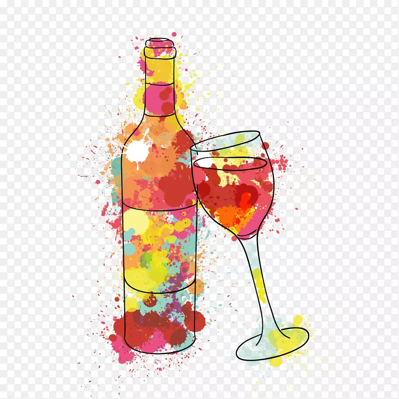 生日祝福酒名日快乐彩绘葡萄酒和水杯