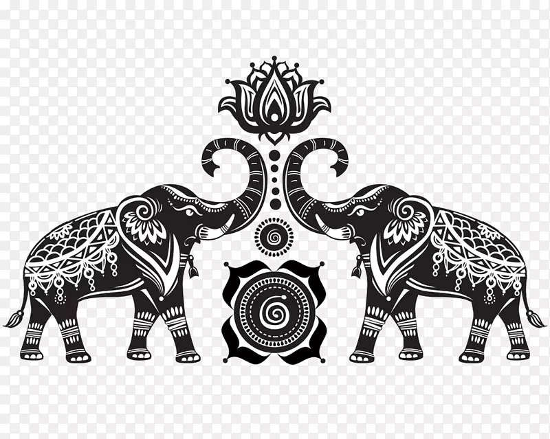 Nelumbo nucifera大象装饰插图-大象和莲花