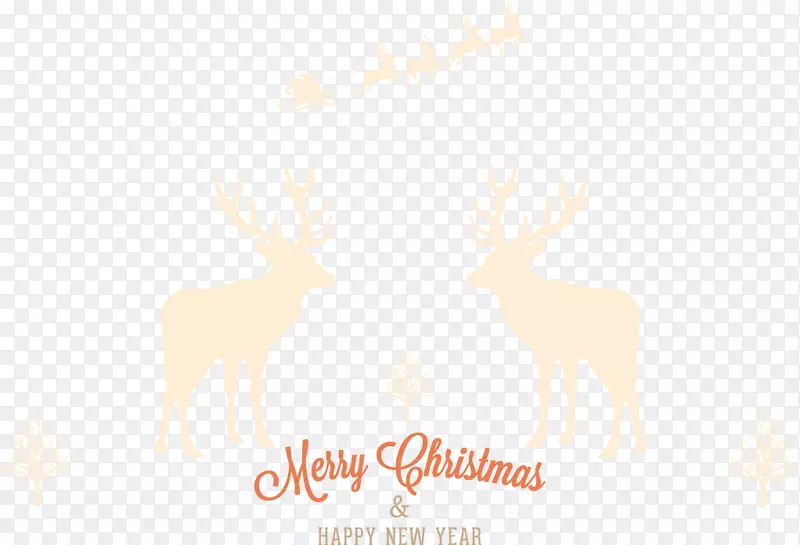 驯鹿黄色图案-复古圣诞老人雪橇