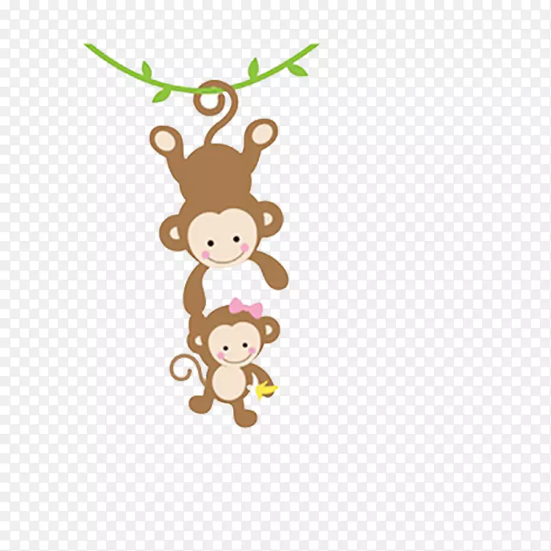 长颈鹿小象插图-可爱的猴子