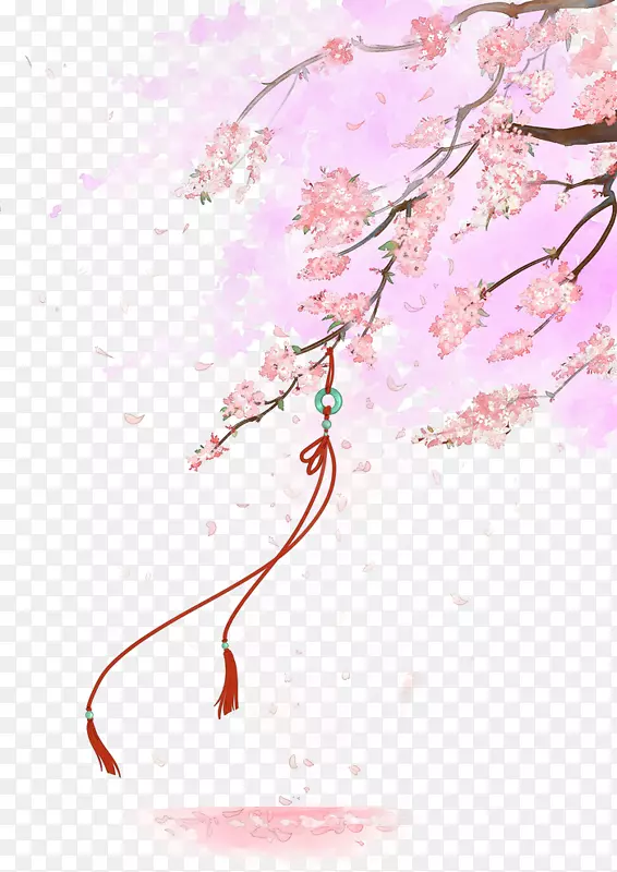樱花观音高寿花画-美丽的手绘插图古朴