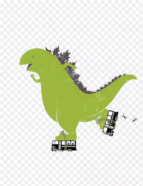 t恤滚轴溜冰鞋艺术插图-绿色恐龙滑板