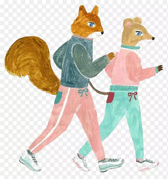 狗卡通宠物插图-狐狸运动