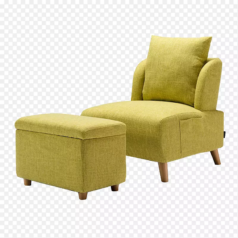 Eames躺椅，沙发俱乐部椅，脚凳-黄色扶手椅