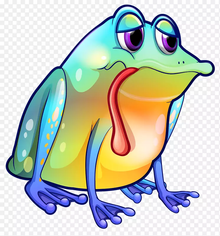 青蛙悲伤彩色插图-蓝色青蛙