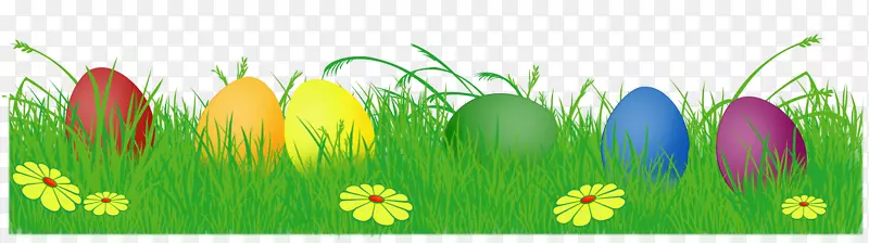 复活节兔子复活节彩蛋剪贴画-草地复活节彩蛋