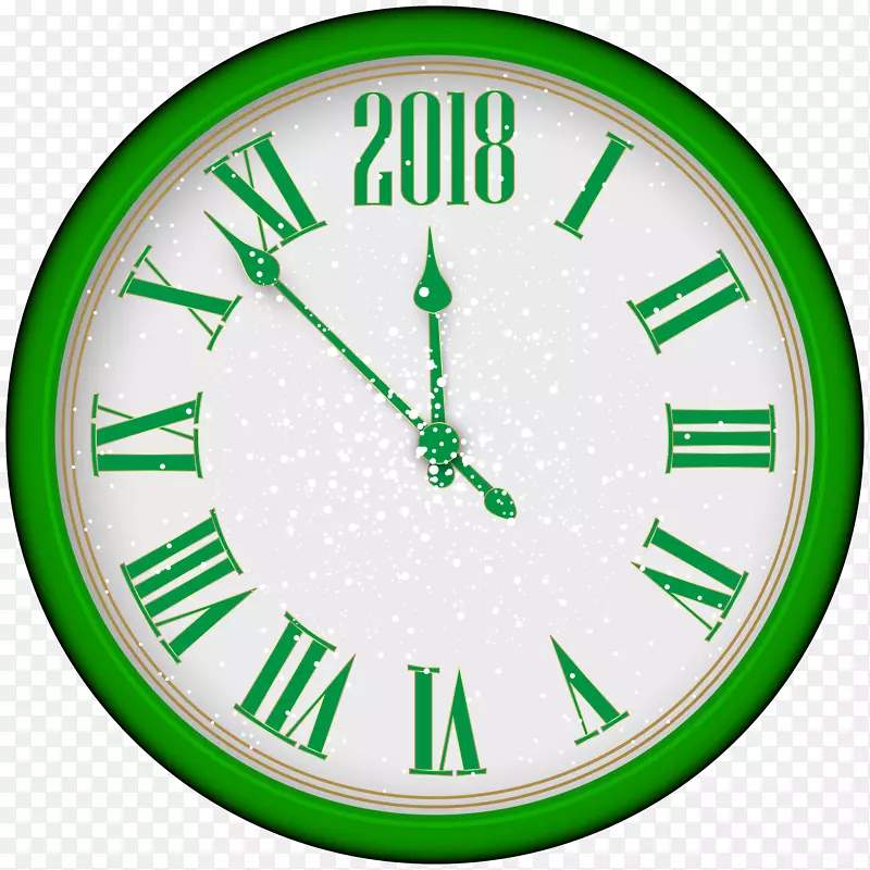 新年时钟剪贴画-2018年新年绿钟树PNG剪贴画