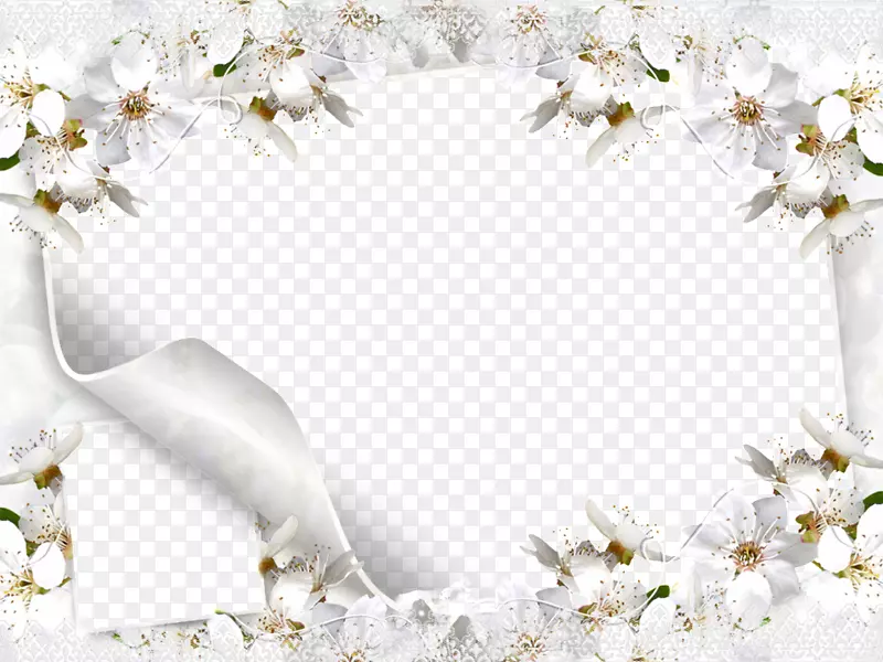 婚礼微软PowerPoint壁纸-白色花框png图片