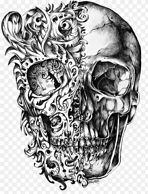 卡拉维拉头骨纹身图-酷头骨纹身设计图PNG