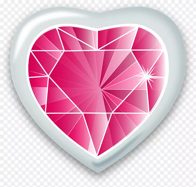 宝石心钻石夹艺术-粉红钻石心PNG透明图像