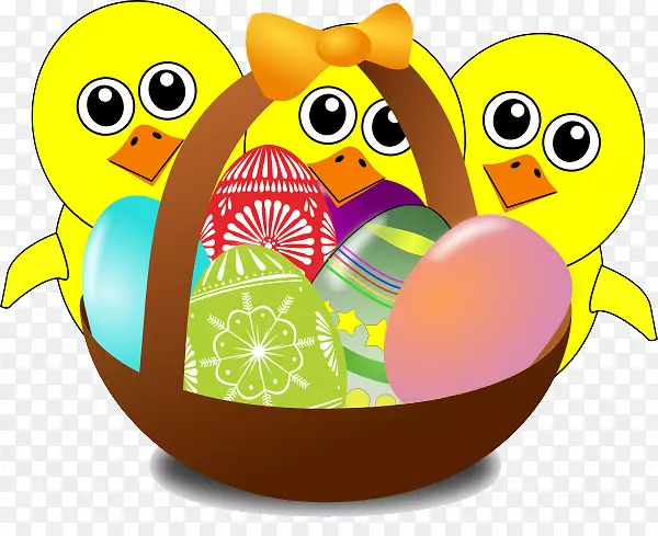 复活节兔子鸡复活节彩蛋卡通-复活节篮子PNG透明图像