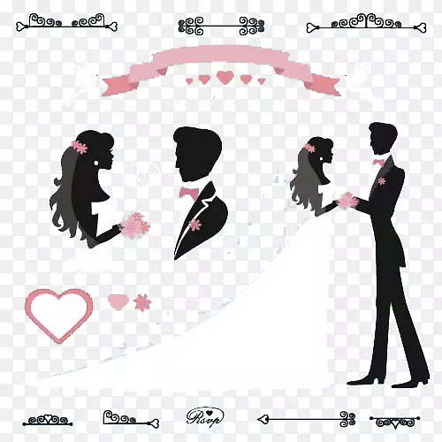 婚礼邀请函新郎插画-一对新婚夫妇