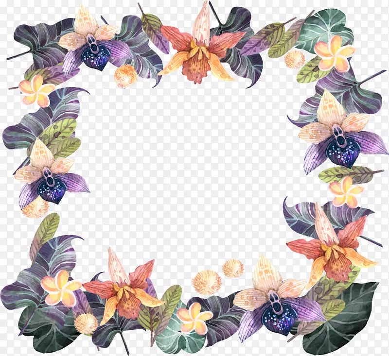 热带花卉丛林-紫色热带丛林花卉边界