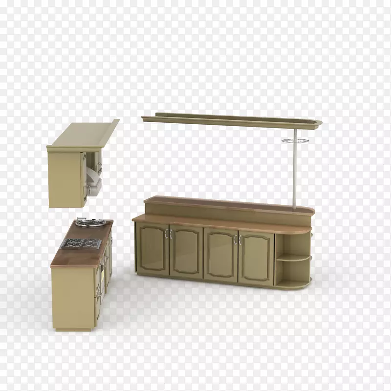 厨房三维计算机图形-棕色开放式厨房设备