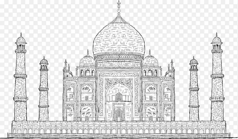 泰姬陵绘画插图摄影.画泰姬陵，印度