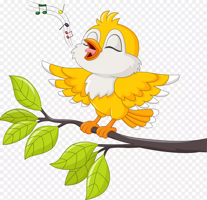 鸟唱插图.在树枝上歌唱的鸟