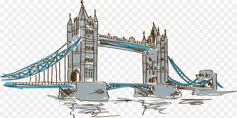 伦敦大桥-伦敦塔桥-手绘塔桥